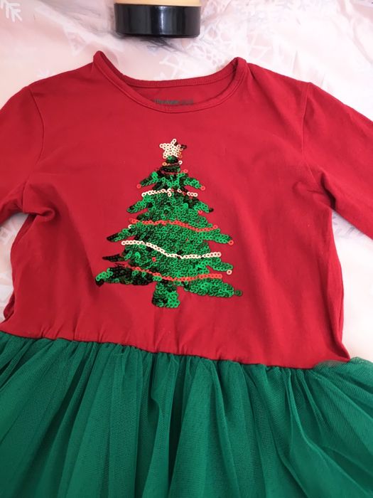 Strój sukienka świąteczna pomocnik Mikołaja choinka 2 części 134/140
