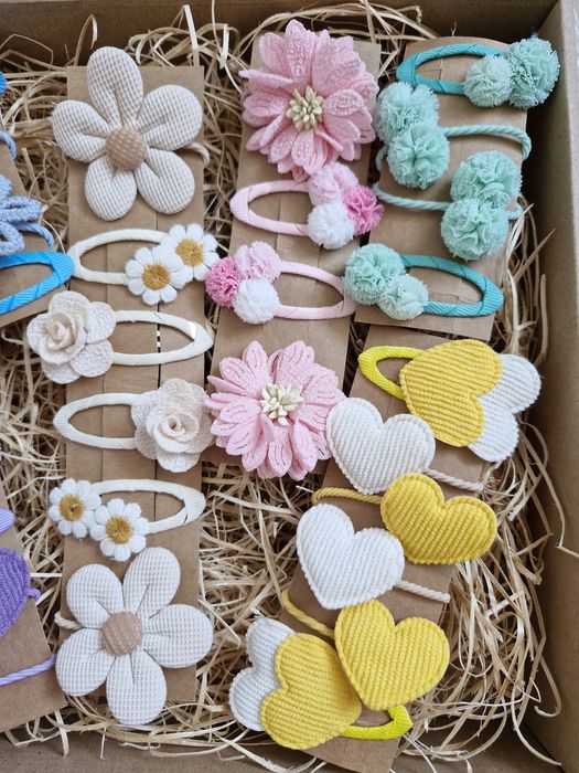 Kolorowe ozdoby do włosów spinki gumki pastelowe dla dziewczynki