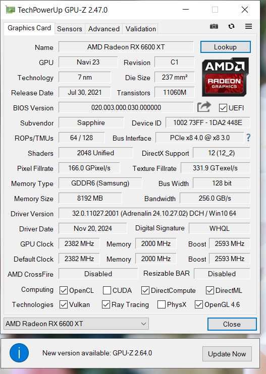 Відеокарта Sapphire Radeon RX 6600 XT 8GB DDR6 PULSE GAMING OC