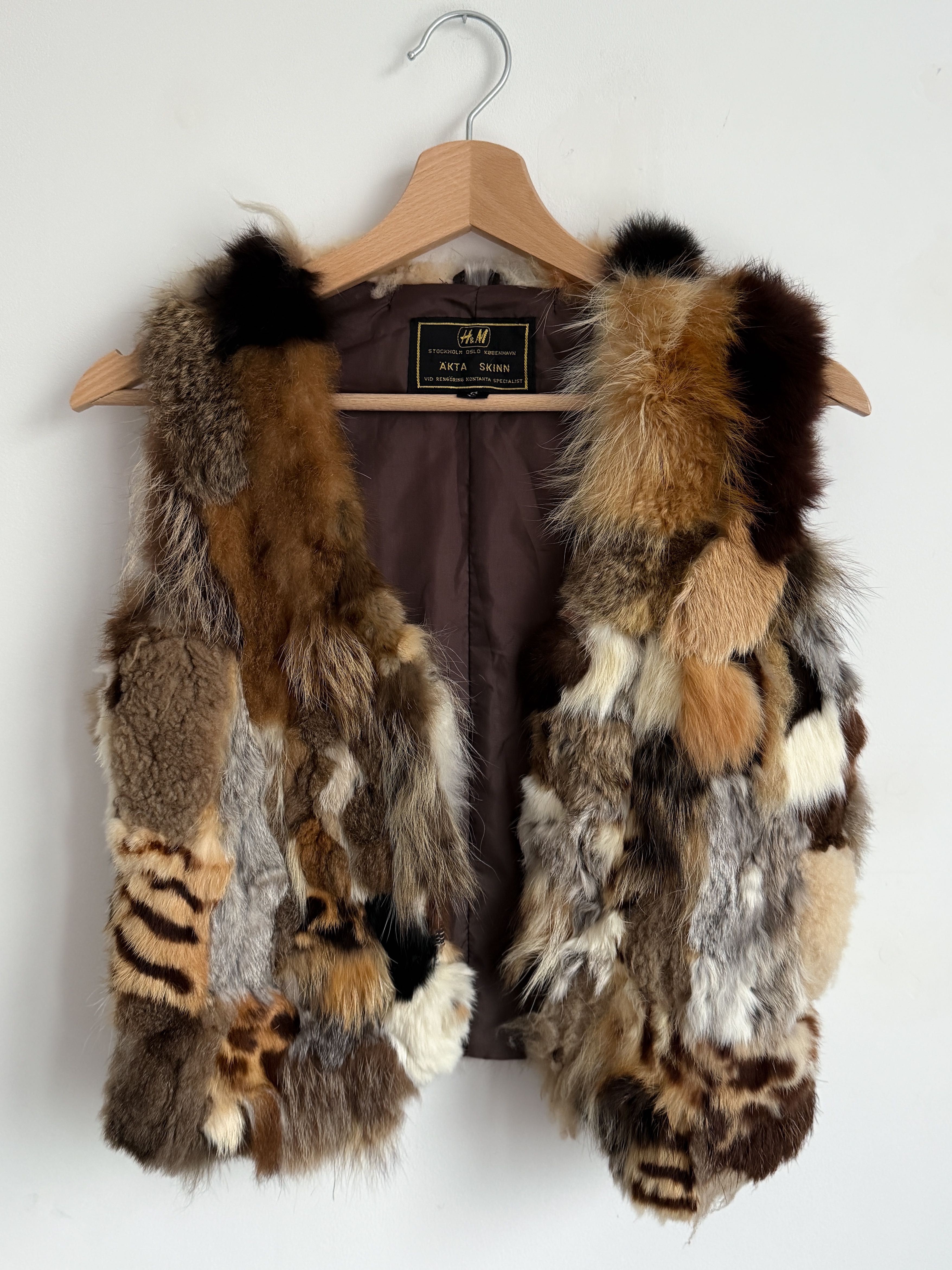 Futrzana kamizelka vintage H&M brązowa beżowa 100% futro naturalne 36