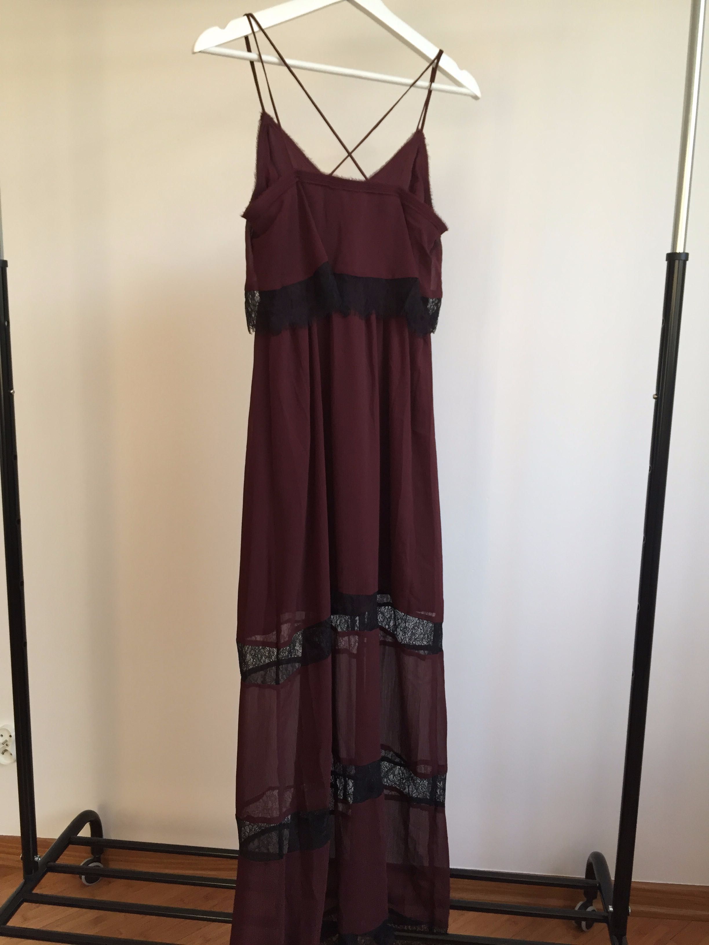 Nowa sukienka elegancka wesele koronka burgund H&M 36 S