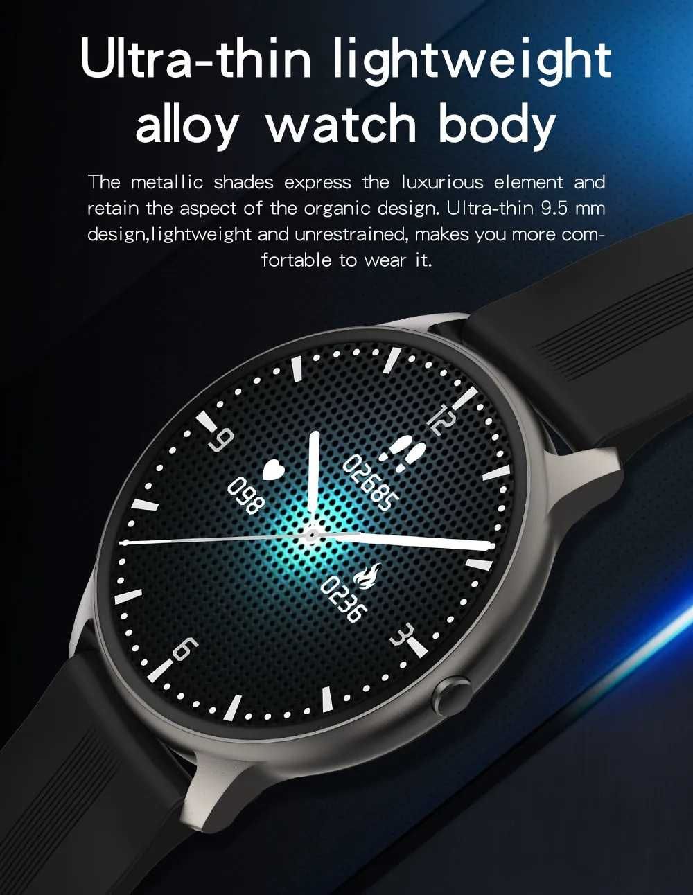 Smartwatch LW11 kroki tętno ciśnienie O2 powiadomienia PL czarny