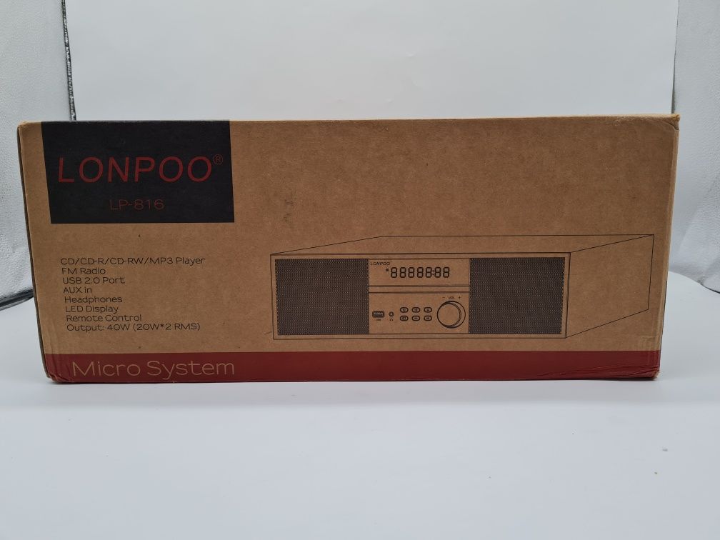 LONPOO LP-816 Kompaktowy zestaw stereo HiFi CD BT FM USB AUX 40W radio