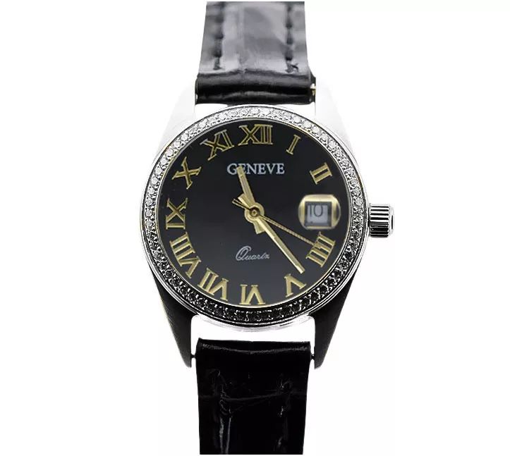 Zegarek damski z białego złota 14k Geneve z czarną tarczą lw078wdbc K