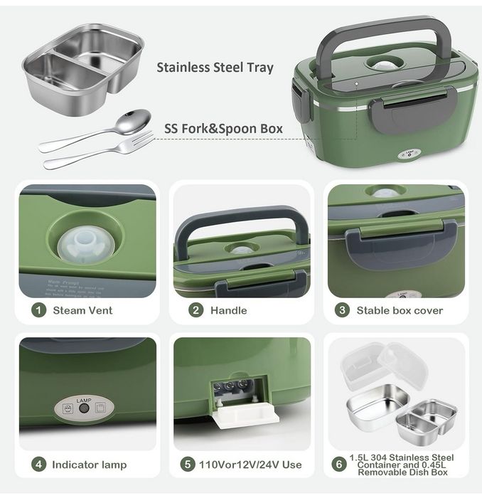 Elektroniczna lunchbox 100W 3w1, przenośna, stalowa - DEFEKT