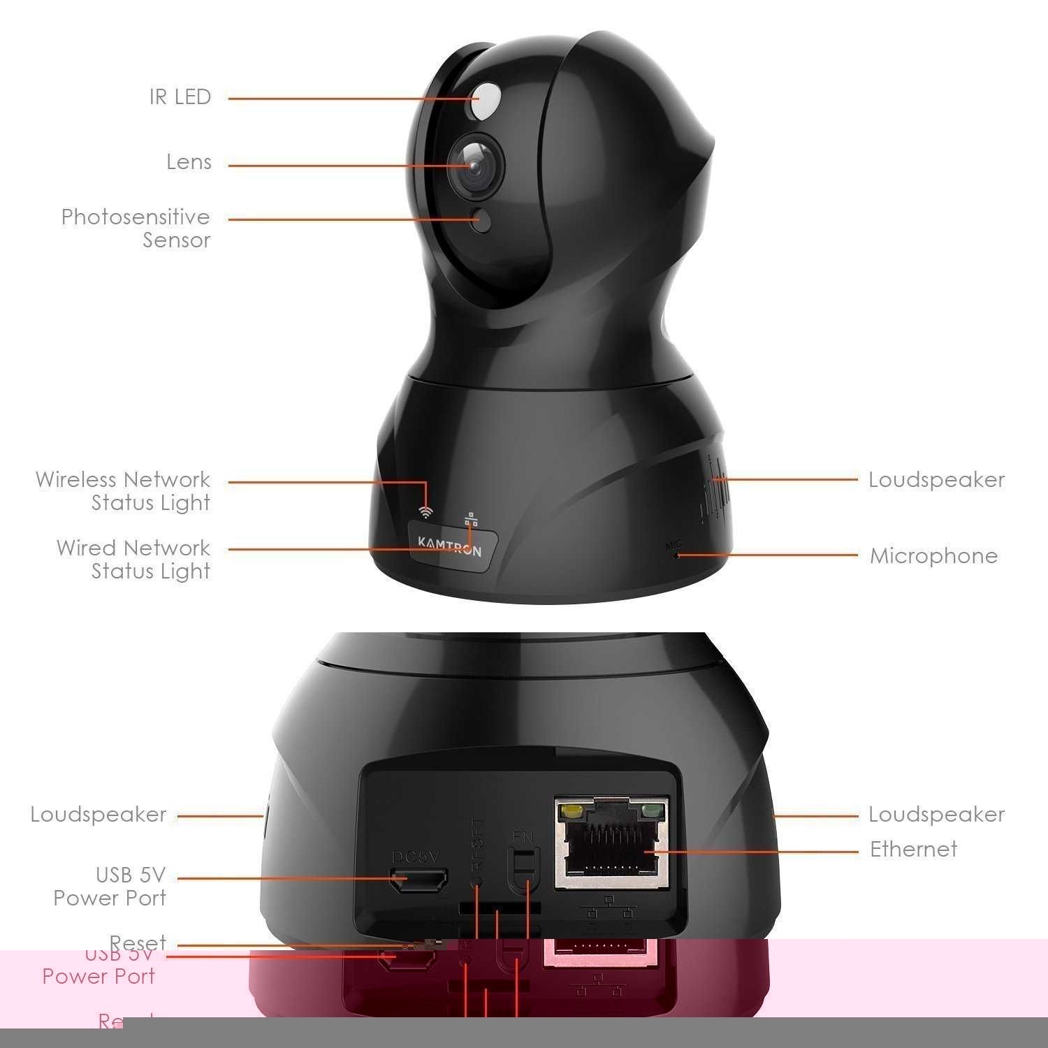 Беспроводная камера KAMTRON, 1080P HD WiFi IP-камера видеонаблюдения