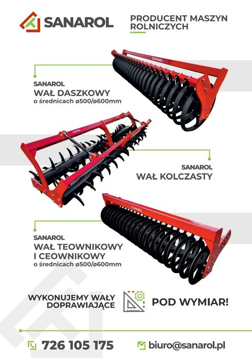 Wał daszkowy fi500/fi600 3m 2.5m 2.0m Sanarol