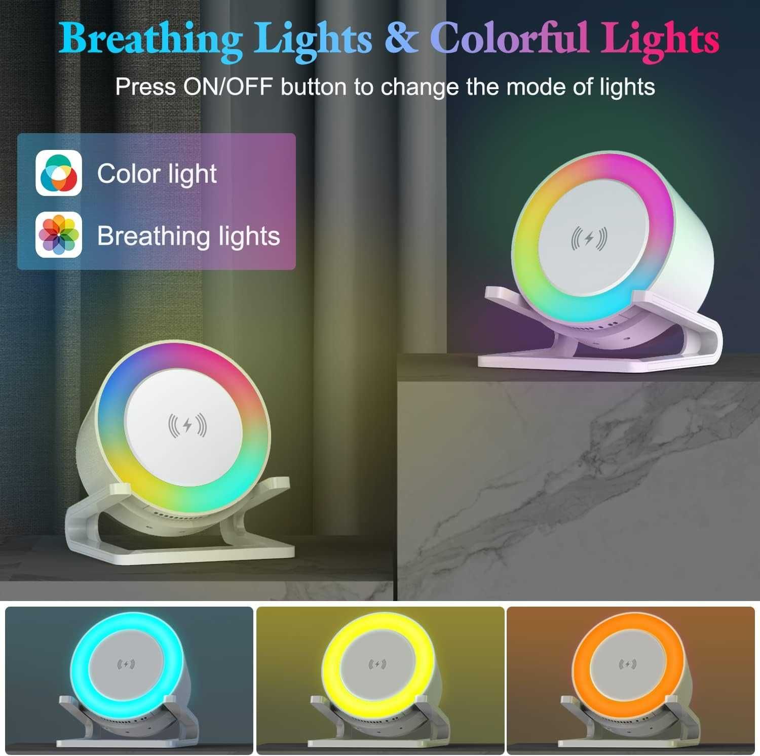 Ładowarka Bezprzewodowa 15W Funkcją Głośnika Bluetooth i Lampki Nocnej