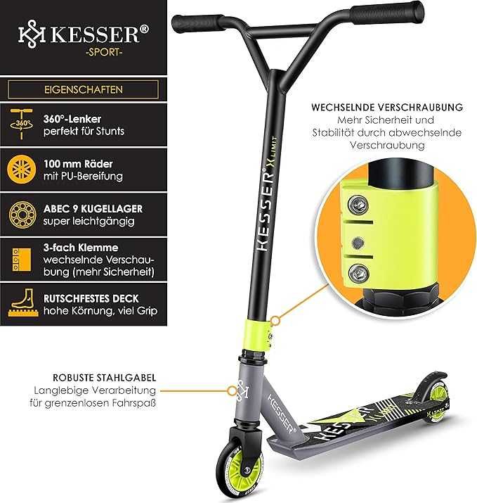 Stunt Scooter X-Limit – kierownica 360° wytrzymała hulajnoga wyczynowa