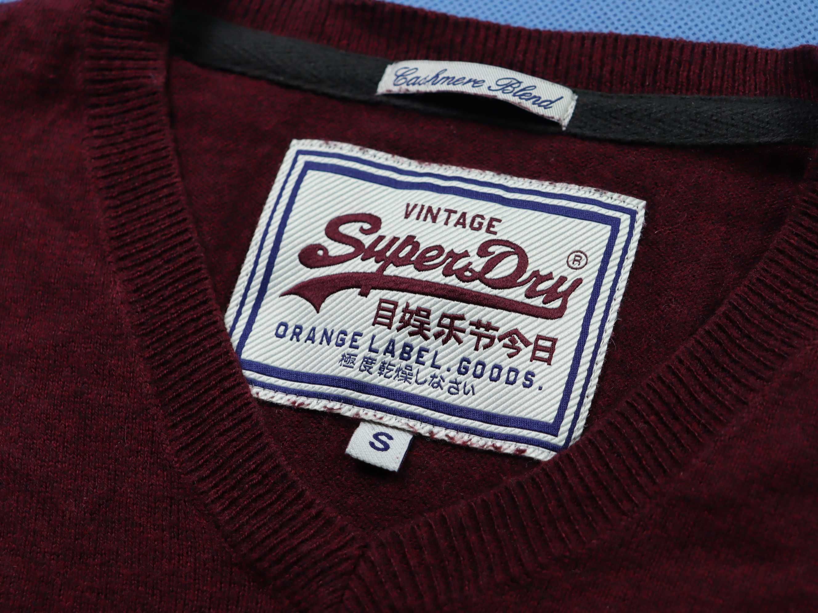 Superdry sweter męski cashmere blend kaszmir miękki burgund slim fit S