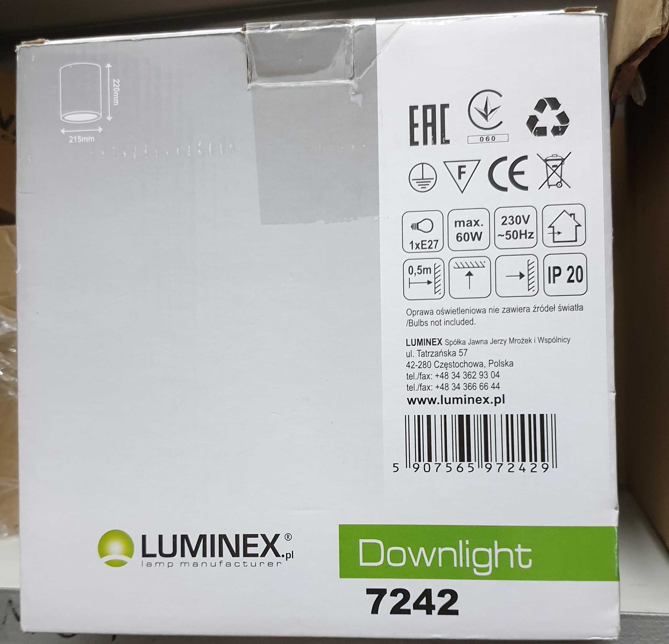 Plafon lampa sufitowa Luminex Downlight Round 60W E27 biały 7242 nowa
