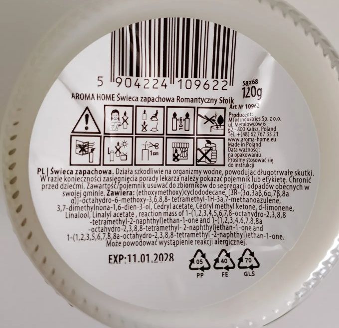 Świeca zapachowa w szklanym słoiku 120 g Aroma Home 
Romantyczna świec