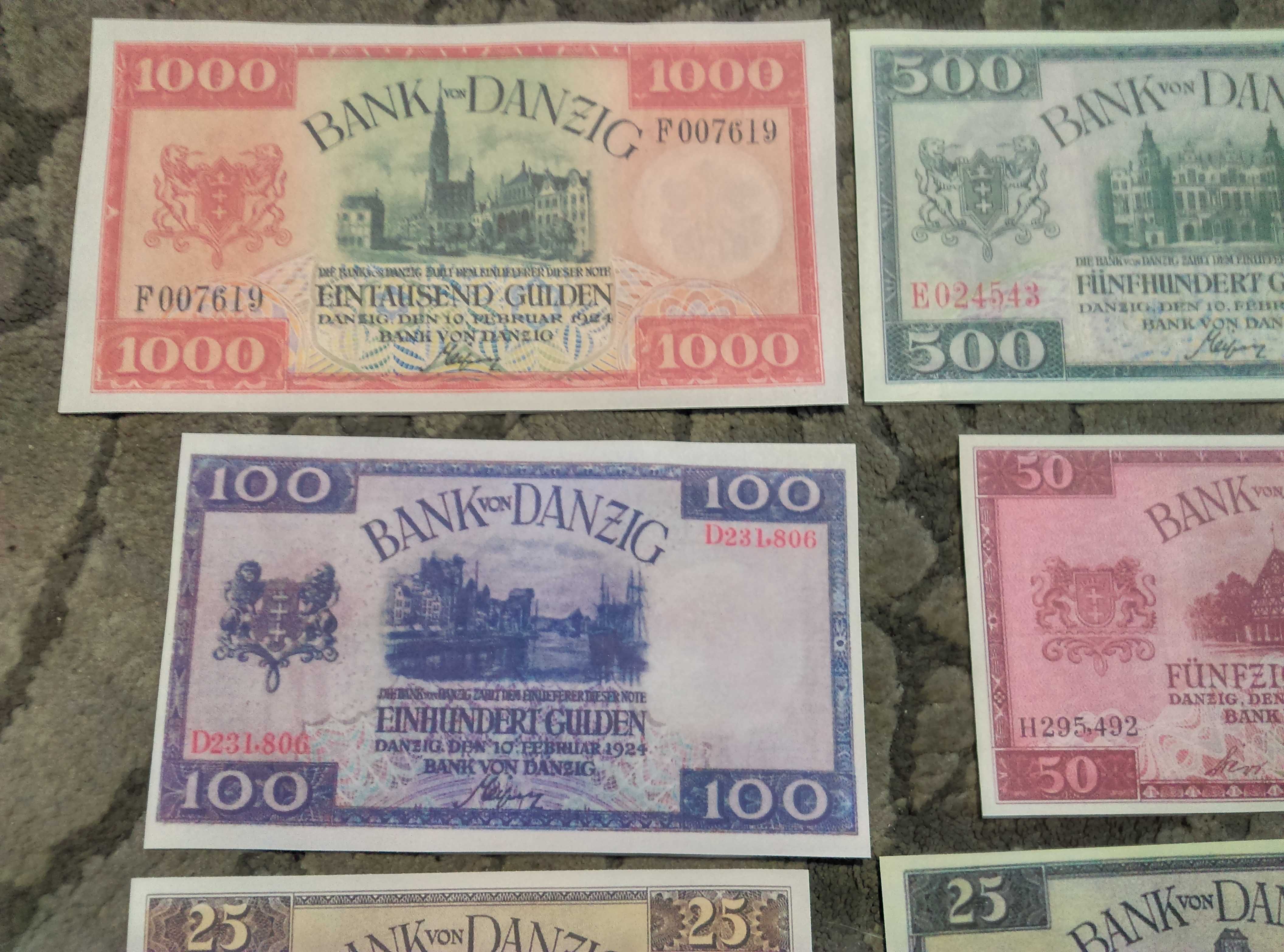 Wolne Miasto Gdańsk zestaw guldenów 16 banknotów od 1924 do 1938 roku