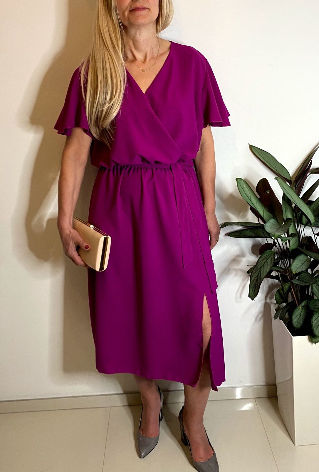 Sukienka plus size 4xl 3xl komunia chrzest wesele wyszczuplająca midi