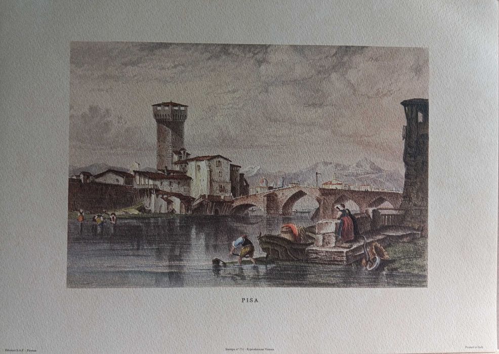 Coleção de 8 litografias de gravuras antigas de Itália