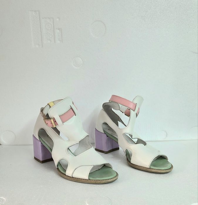 Buty damskie sandały skórzane multikolor na słupku Oleksy 38