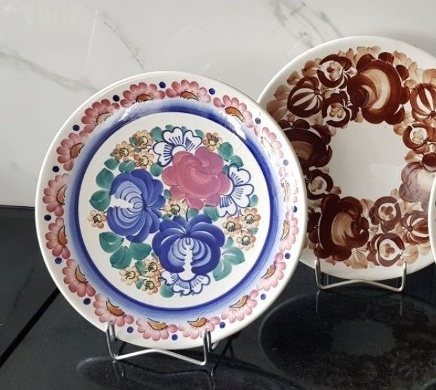 Fajans Włocławek 2x patera 31 cm kwiaty Zakrzewska Ziółkowska