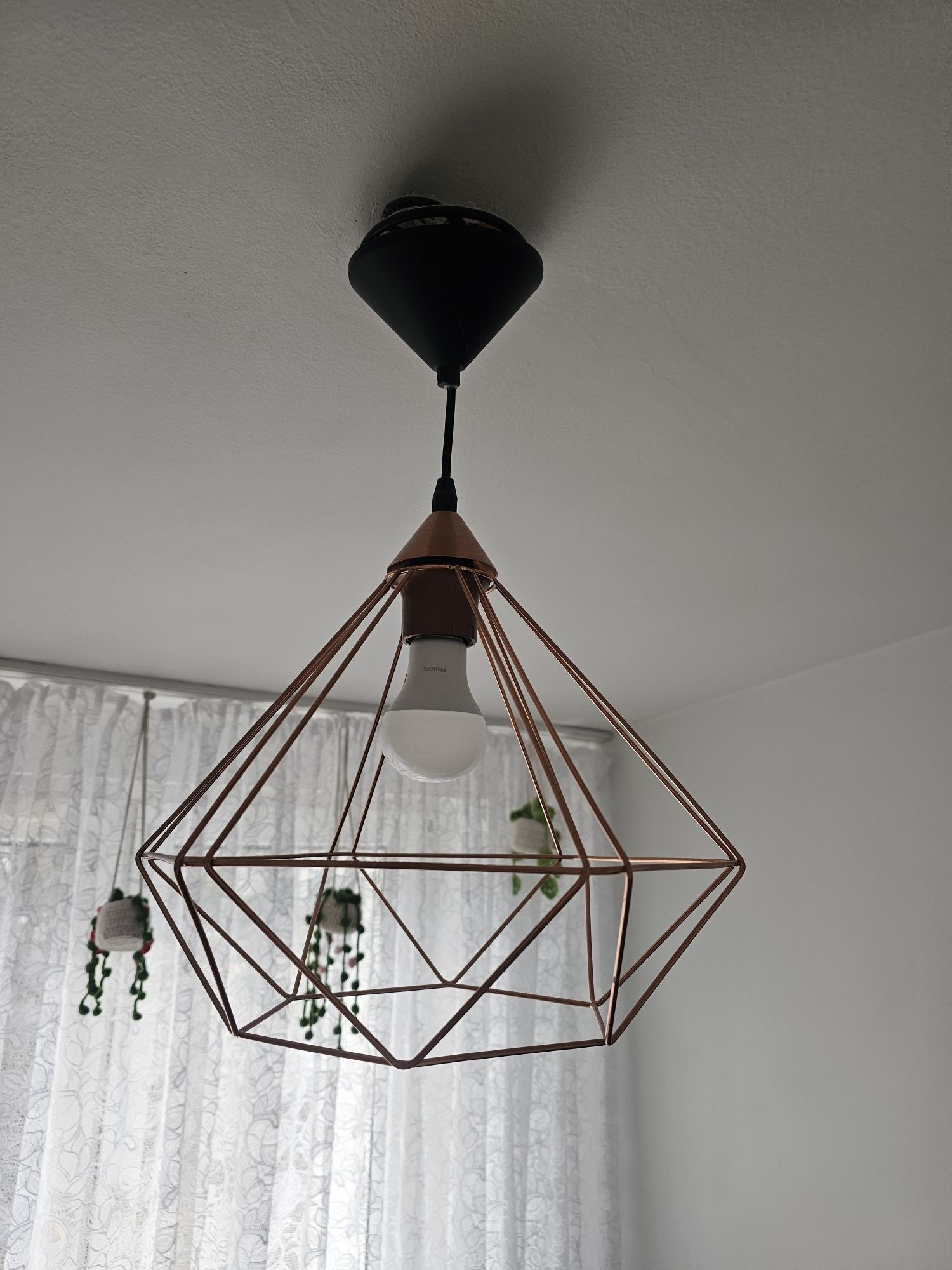 Żyrandol diament metalowy miedziany kolor