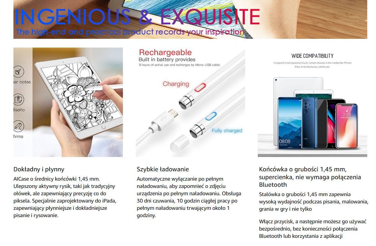 ALCASE Rysik ekran dotykowy 17 cm microUSB 1,45 mm iOS/Android