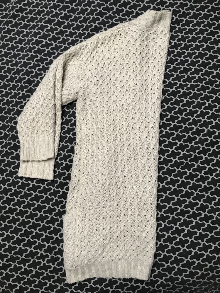 Ażurowy kardigan długi sweter niezapinany z wełną TU XXL 44 42