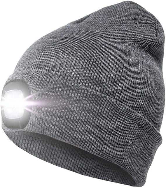 Czapka z latarką LED czołówka ładowanie USB ip44 ciepła szara