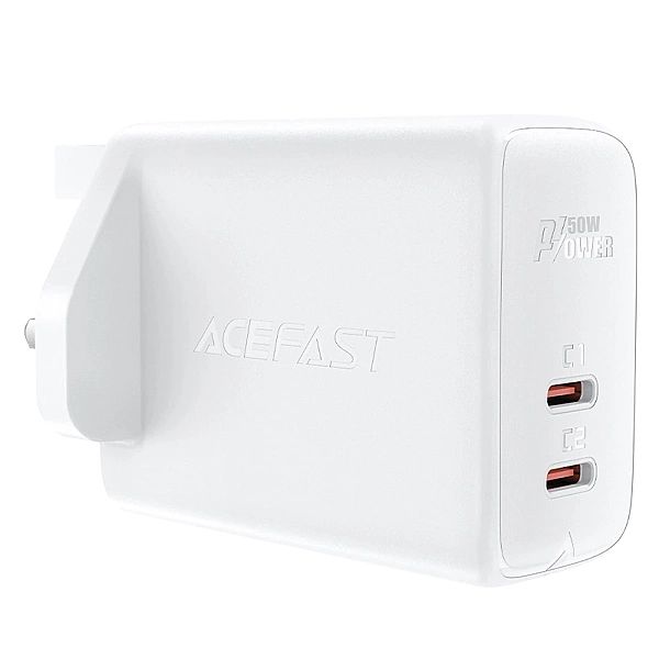 Acefast ładowarka sieciowa GaN (wtyczka UK) 2x USB Typ C 50W, Power De
