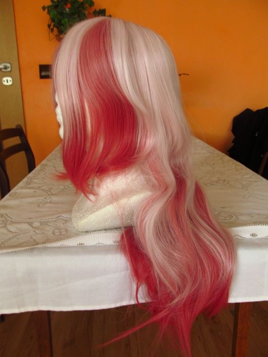 peruka różowa dwukolorowa ombre dwa kolory róż ciemny długa