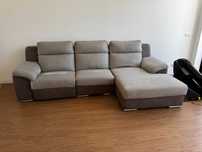 Sofá de 3 Lugares com Reclinação Elétrica para os Pés e Chaise long