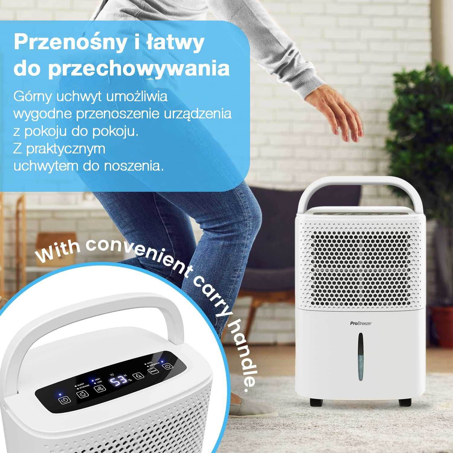SKUTECZNY Osuszacz Powietrza ProBreeze 12L Wydajny Cichy Z Timerem Wąż