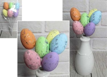 Kolorowe jajka styropianowe pozłacane na piku - 6 sztuk