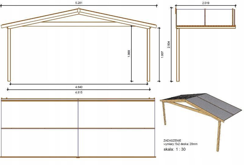 Zadaszenie werandy do domku altanki 5m 28mm DOM600