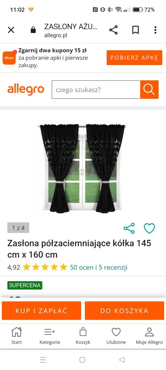 Zasłony czarne krótkie.