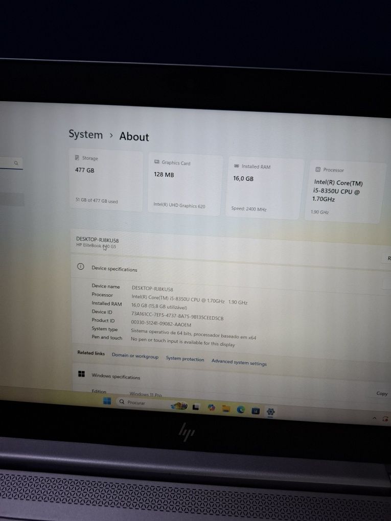 Hp elitebook 840 g5 core i5 16gbram disco nvme 500gb windows11