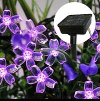 Led solarny fioletowy kolor kwiatki silikonowe  6,5m 30 świateł