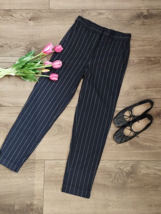 Massimo Dutti marka premium spodnie granatowe w paski rozmiar S klasyk