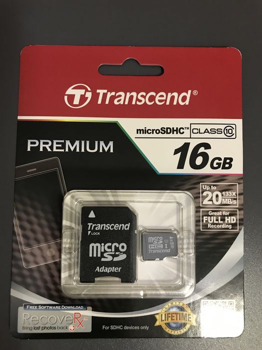 Нова карта пам‘яті microSDHC Transend на 16GB + адаптер