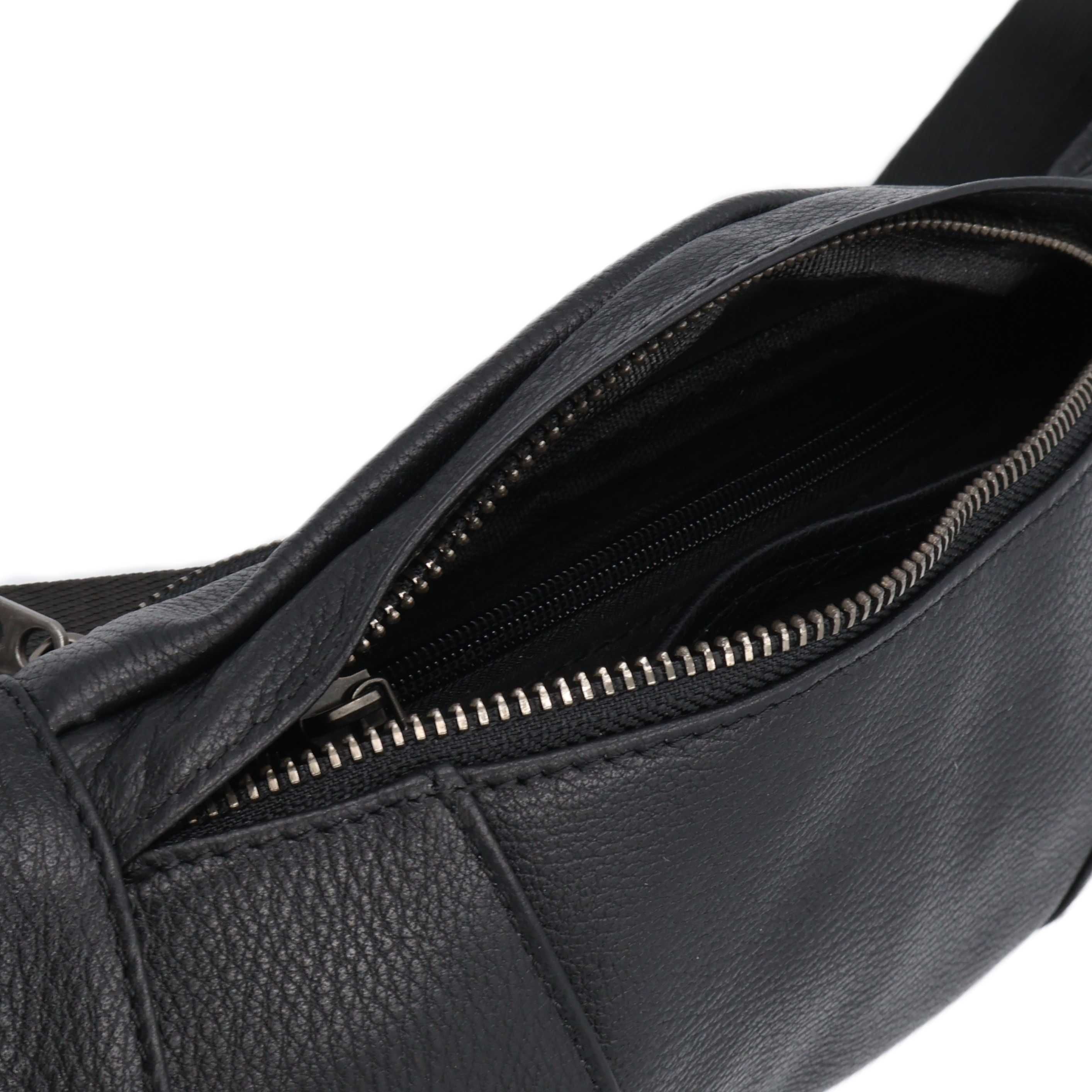 Сумка натуральна шкіра leather 6613 Black Сумка банан натуральная кожа