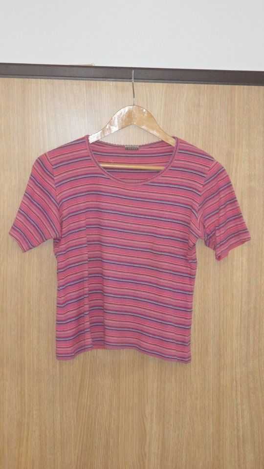 T-shirt de senhora às riscas rosa Tinta Fresca