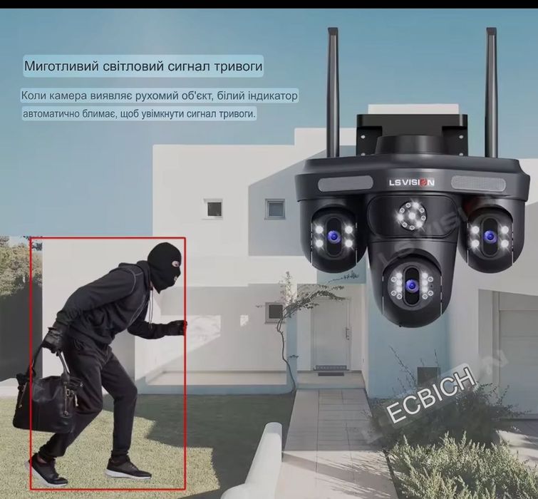 Wi-Fi IP камера видеонаблюдения 15МП 6K с тремя объективами, O-Kam Pro