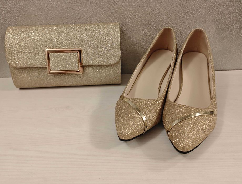 Buty i kopertówka złoty brokat