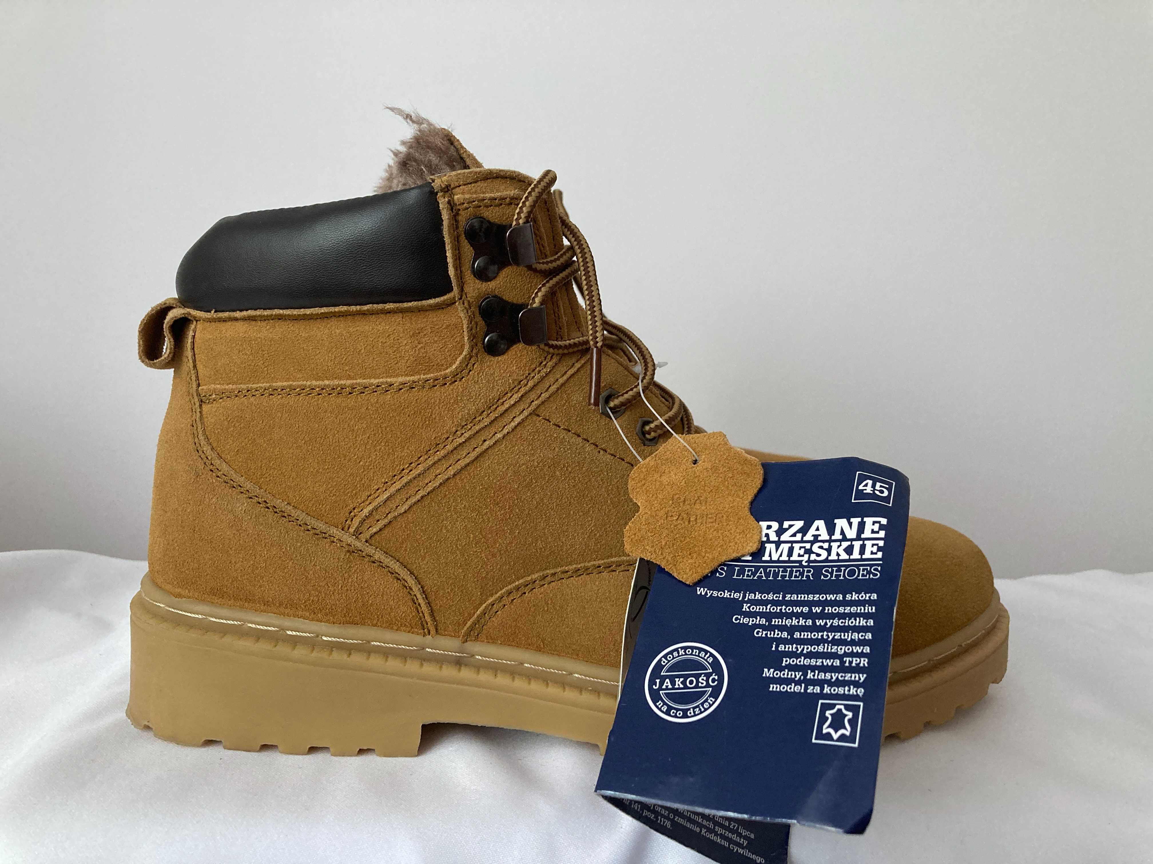 Wyprzedaż  Skórzane kozaki  męskie roz 45 wkładka 29 cm