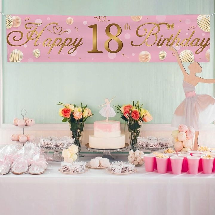 Baner na 18 Urodziny Wodoodporny  40cm x 180cm Różowo-Złoty
