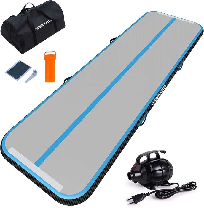 CHAMPIONPLUS Nadmuchiwana mata gimnastyczna 3 m z pompką elektryczną