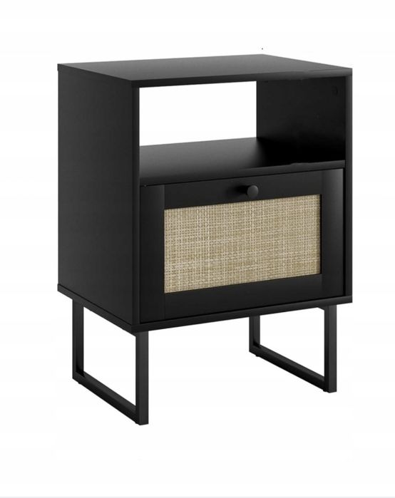 Szafka nocna z rattanem, czarna
