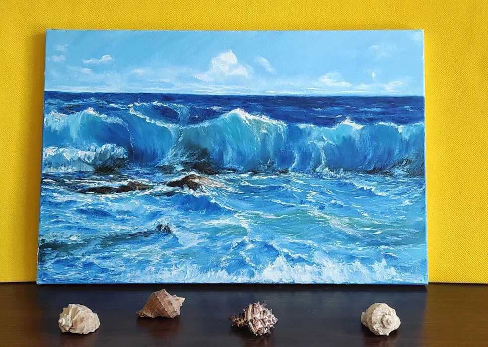 Картина масляными красками холст Океан Волны Небо Интерьер Живопись