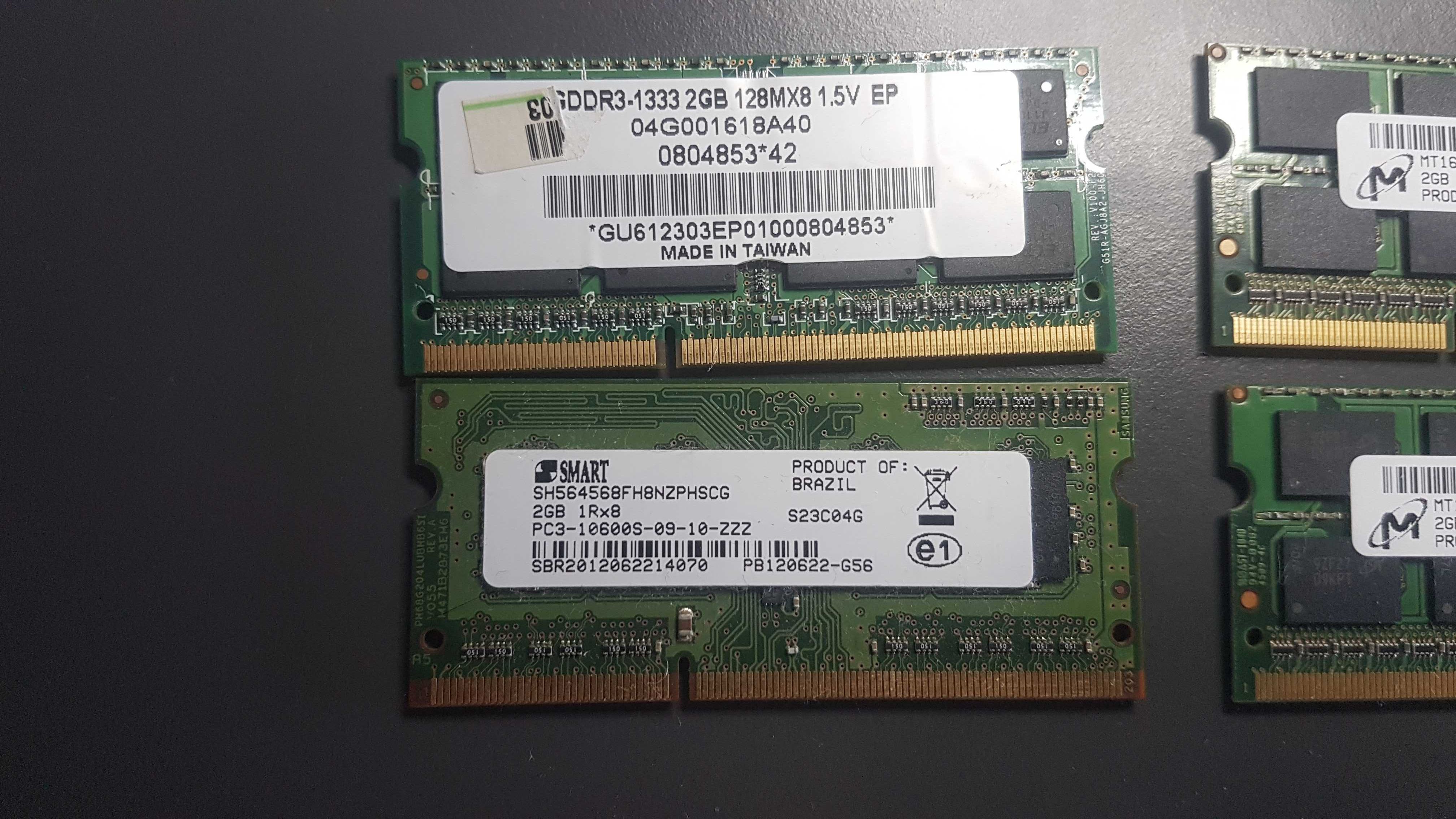 10 Memorias RAM portátil (4 x 2Gb, 3 x 1Gb, 2 x 512Mb e 1 x 256Mb)