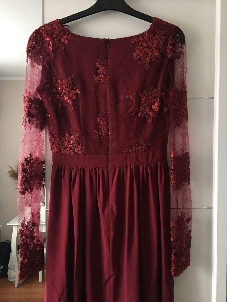 Bordowa/burgundowa długa sukienka maxi rozmiar 36 s