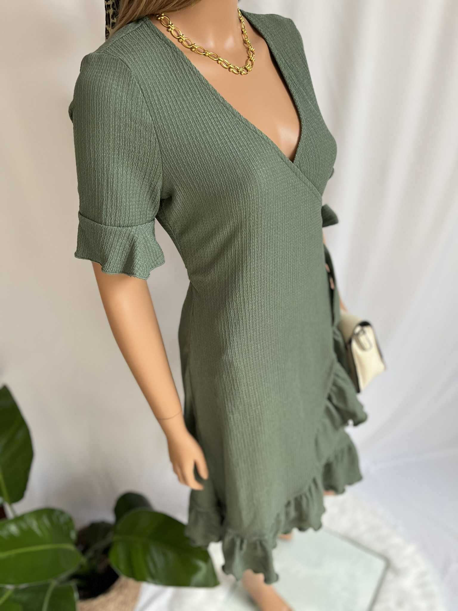 NOWA Sukienka Vero Moda Maternity XS 34  zielona, wiązana, falbany