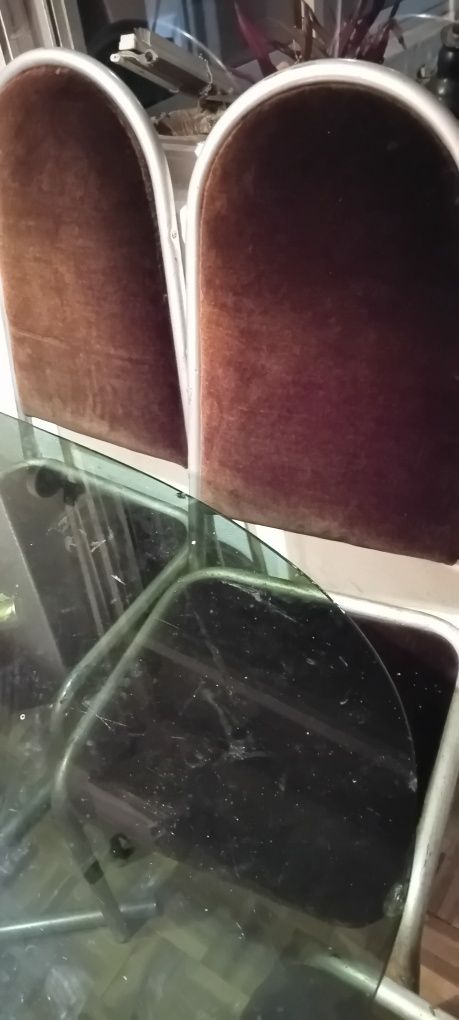 mesa de sala de jantar de ferro com tampo de vidro com 6 cadeiras