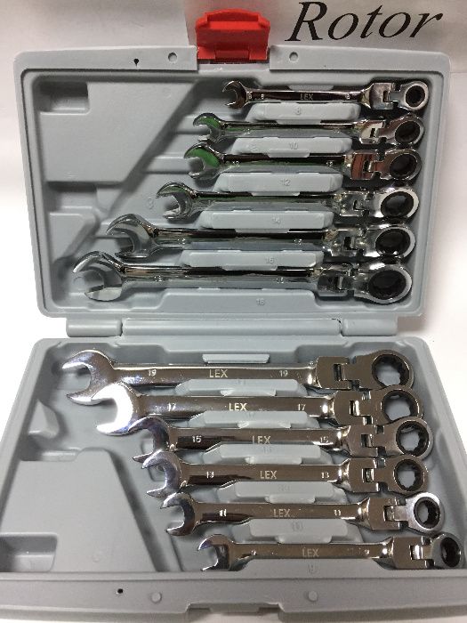 Ключи рожково-накидные с трещоткой на кардане LEX 12 в кейсе